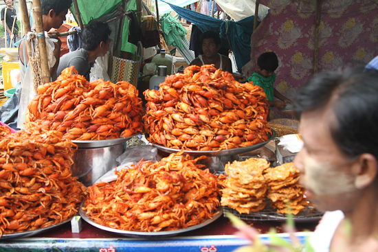 A seafood stand prepared for the masses