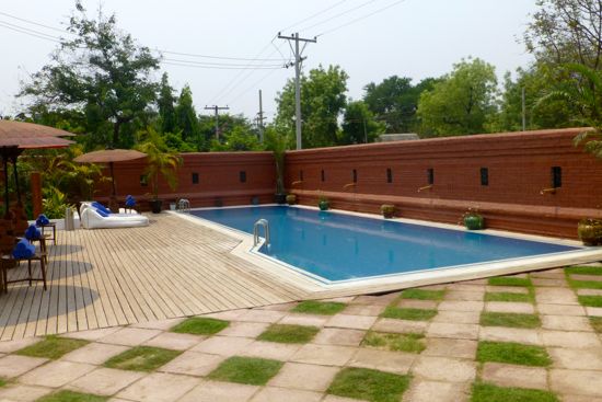 The pool are with little shade.