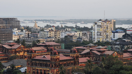 The old Secretariat Building with Rangoon River behind