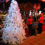 I'm dreamin' of a white...Christmas tree. Downtown Siem Reap is ready to party.