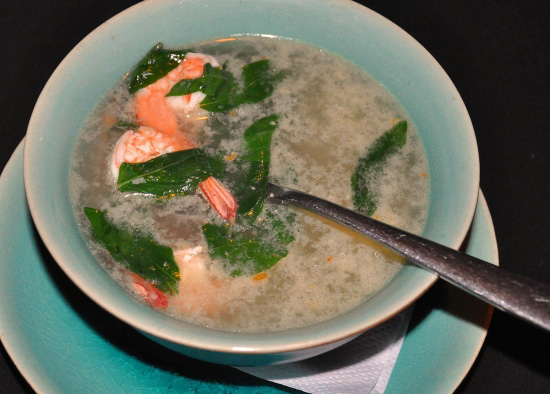 Tangram Garden's hot and sour prawn soup.