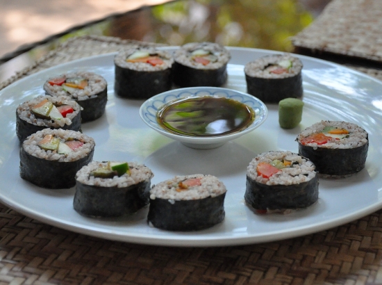 Almost too pretty to eat: The Peace Cafe's vegetarian sushi.
