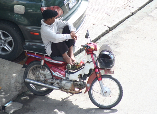 Keep your feet away from that exhaust!