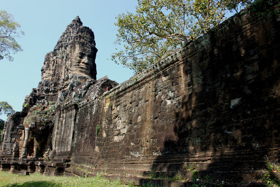 Up against a laterite wall.