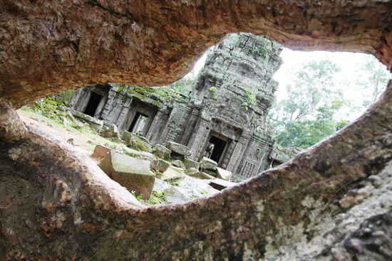 Trees framing the temple.