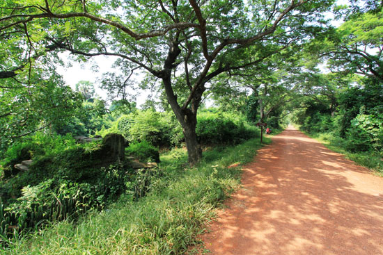 Temple to your left, baray to your right.