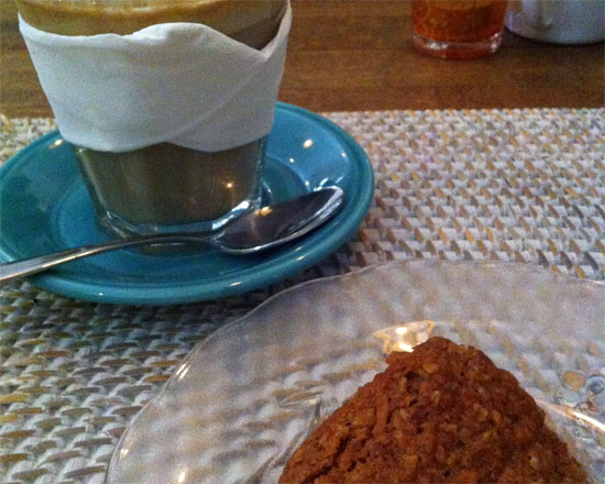 Anzac bikkie and a soy latte. Anzac bikkie and a soy latte.