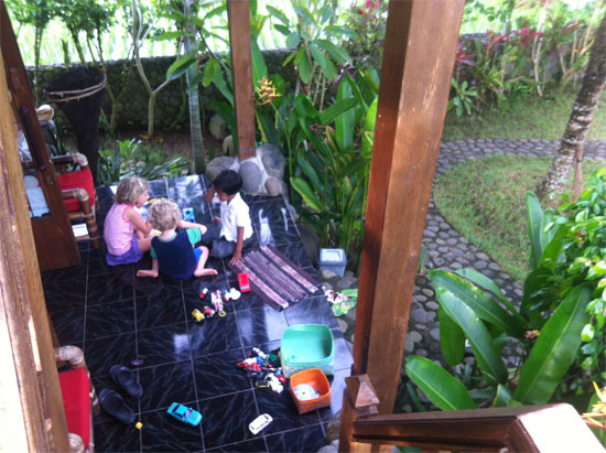 Play time with Ugi's son in Medewi.