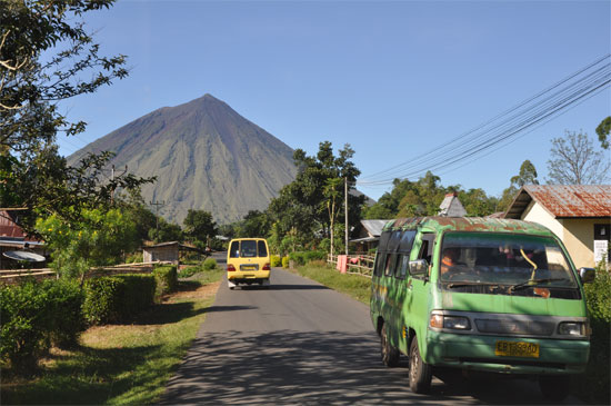 Just keep driving towards the pointy volcano.
