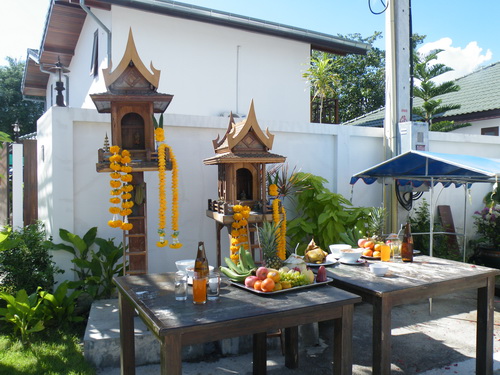 Spirit houses outsice BBC restaurant