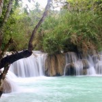The swimming area at Kuang Si Waterfalls is a perfect spot to cool off.