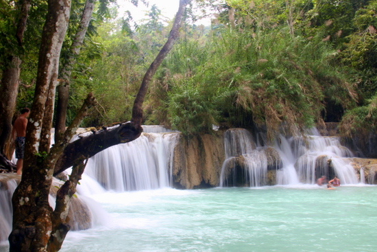 The swimming area at Kuang Si Waterfalls is a perfect spot to cool off.