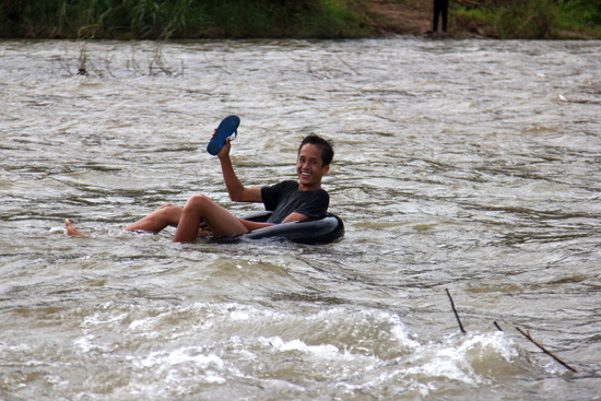 It's not just the tourists in Vang Vieng who enjoy tubing.