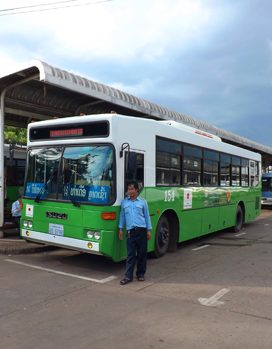 The No. 14 bus. One of many comfy air-conditioned buses donated to Laos by the Japanese government.