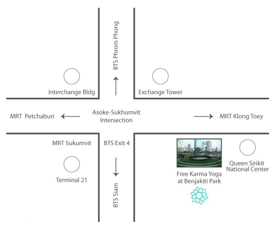 Map to Free Yoga Bangkok in Benjakiti Park