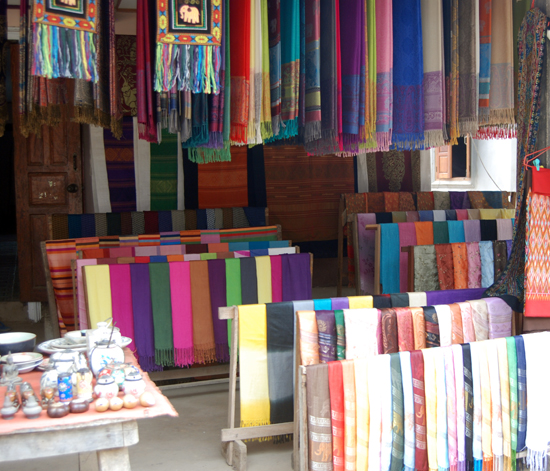 Scarves and shawls being sold in town.