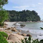 The quieter of the two beaches, as seen from the boardwalk.