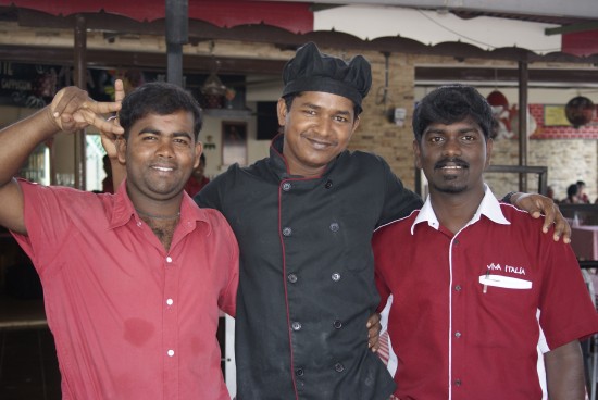 Wait staff coincidentally come in sets of threes.