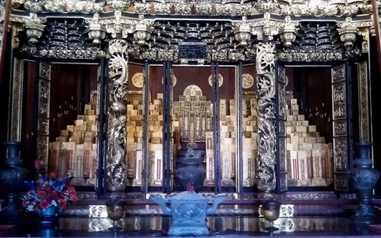 Ancestral tablets at the Khoo Kongsi bear the names of generations of clan members.