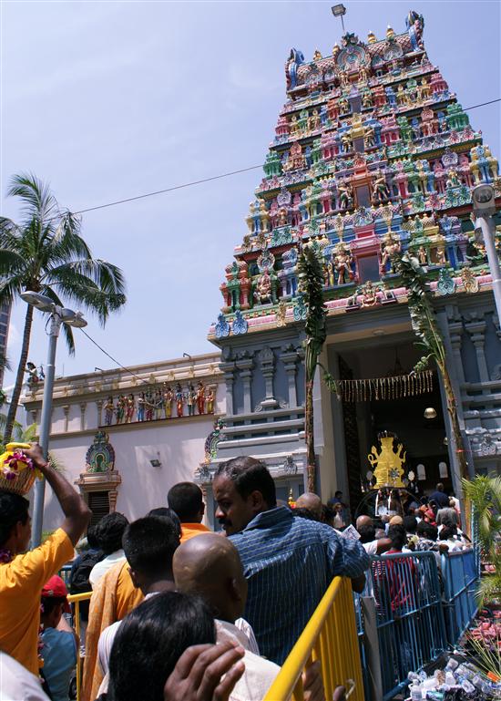 Expect crowded temples in Singapore on Thaipusam day.