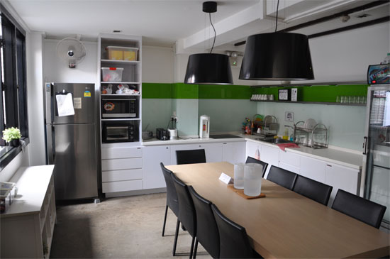 Kitted out dining area and kitchen.