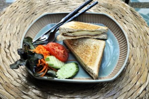 Still life with cheese sandwich