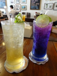 Almost too pretty to drink: apple-lime soda and butterfly pea juice.
