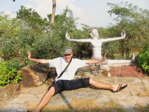 Your correspondent during a serious assessment of Ancient Siam.