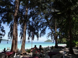 Beachfront dining at Coral Island Resort.