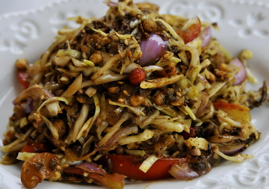 The famous laphet or Burmese tea-leaf salad