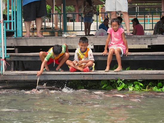 Don't fall in; those fish look hungry enough to eat a little boy or girl!
