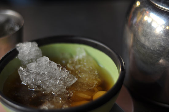 Gingko on ice to cool off the pepper.