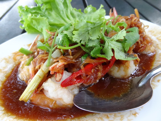 Prawn, chili and lemongrass stirfry. A heavenly specialty here.