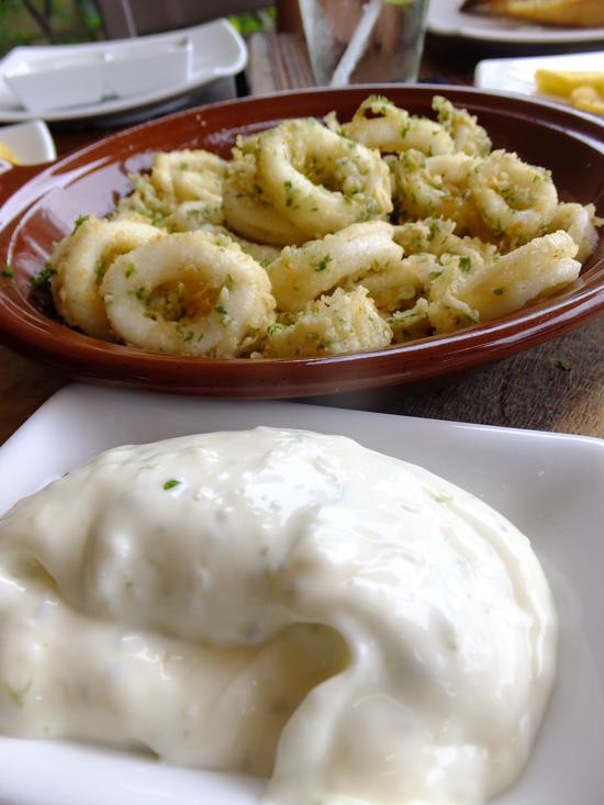Tender calamari with tangy tartar sauce. Yum.