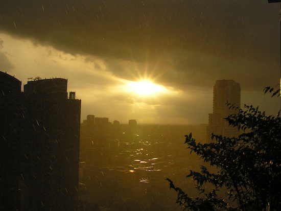 Again looking southwest towards the 'burbs -- sun showers.