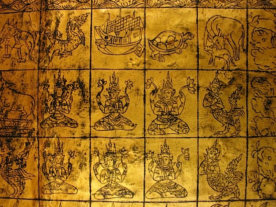 Designs inlaid on the reclining Buddha's feet.
