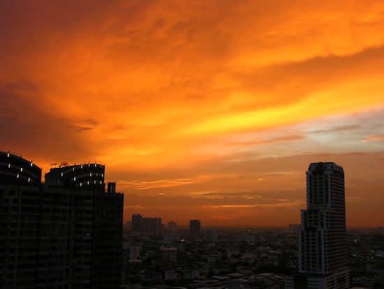 The view from my balcony; looking southwest into Thonburi, Phra Phradaeng and Samut Sakhon.