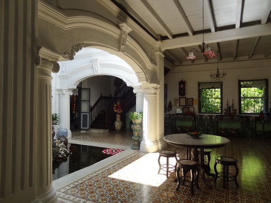 The inner courtyard with a cooling koi pond.