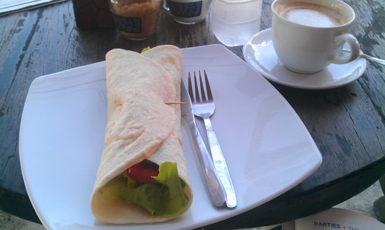 falafel wrap and coffee
