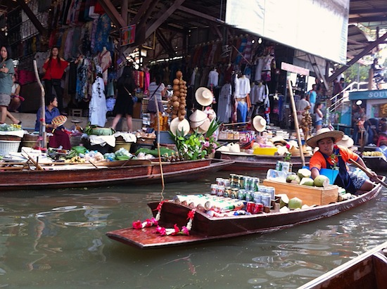 Floating souvenirs and beer at Damnoen Saduak.