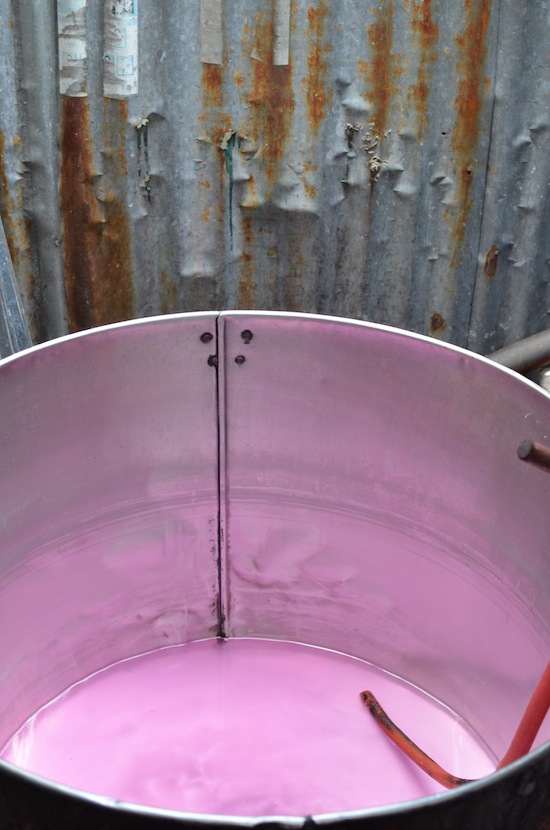 A pot of natural dye in Auud's shop.