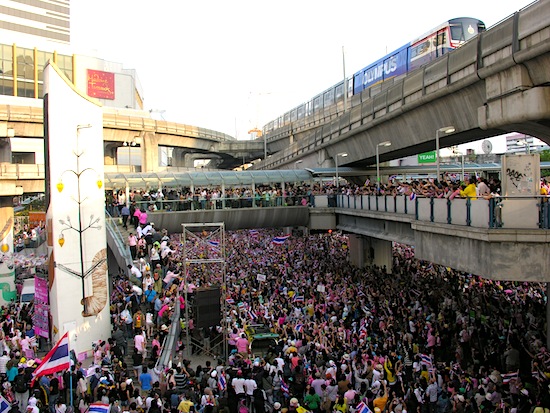 Even the largest gatherings at Pathumwan haven't stopped the sky train.