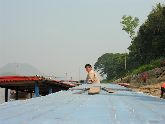 Looking up at the driver from the back of the boat.