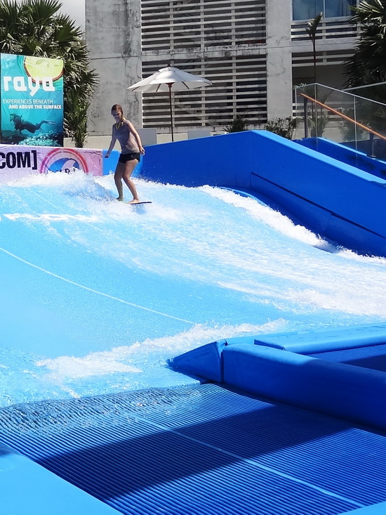 The wave conditions are always good for flow boarding.