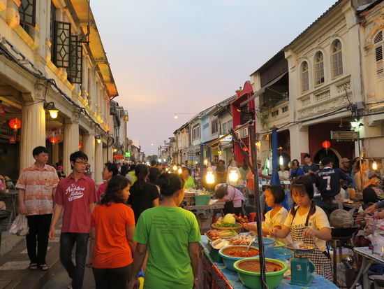 Thalang Road is transformed into a lively walking street.