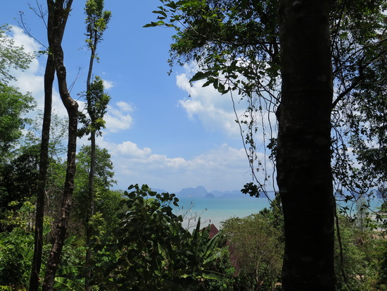 Balcony view: islands and the glittering blue beyond.