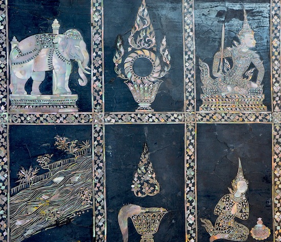 Six of the 108 pictures on the Buddha's feet.