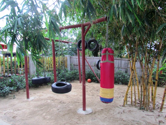 Jungle walk throughs, zip wires, trampoline and a punch bag. Stress relief for parents and kids.