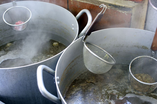 Steaming chicken and beef stock, lovingly prepared.