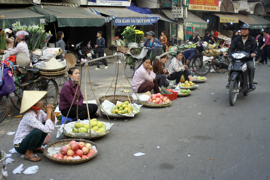 Fruit sellers are confined to the streets.